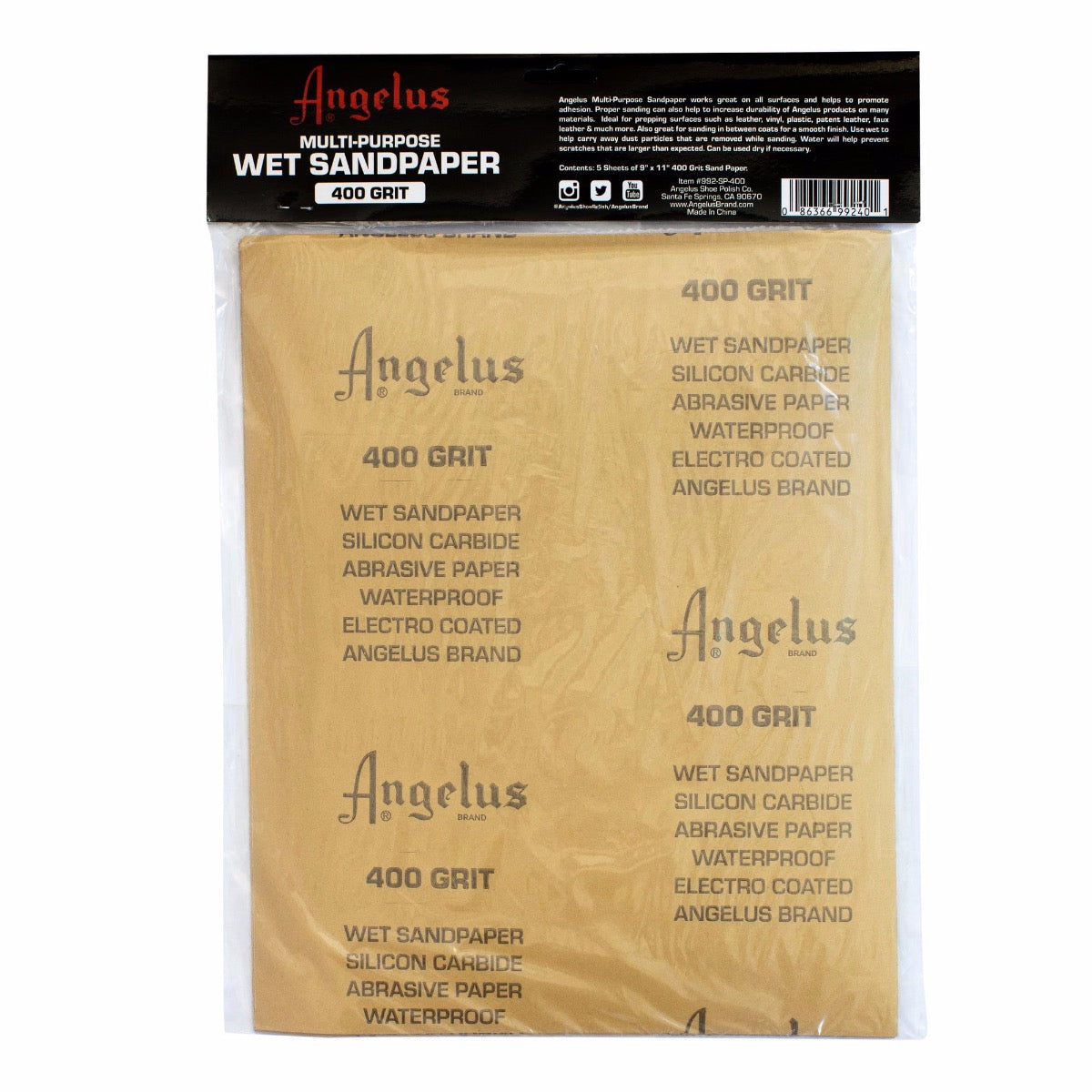Papel de lija húmedo multiuso Angelus de grano 400, 5 hojas